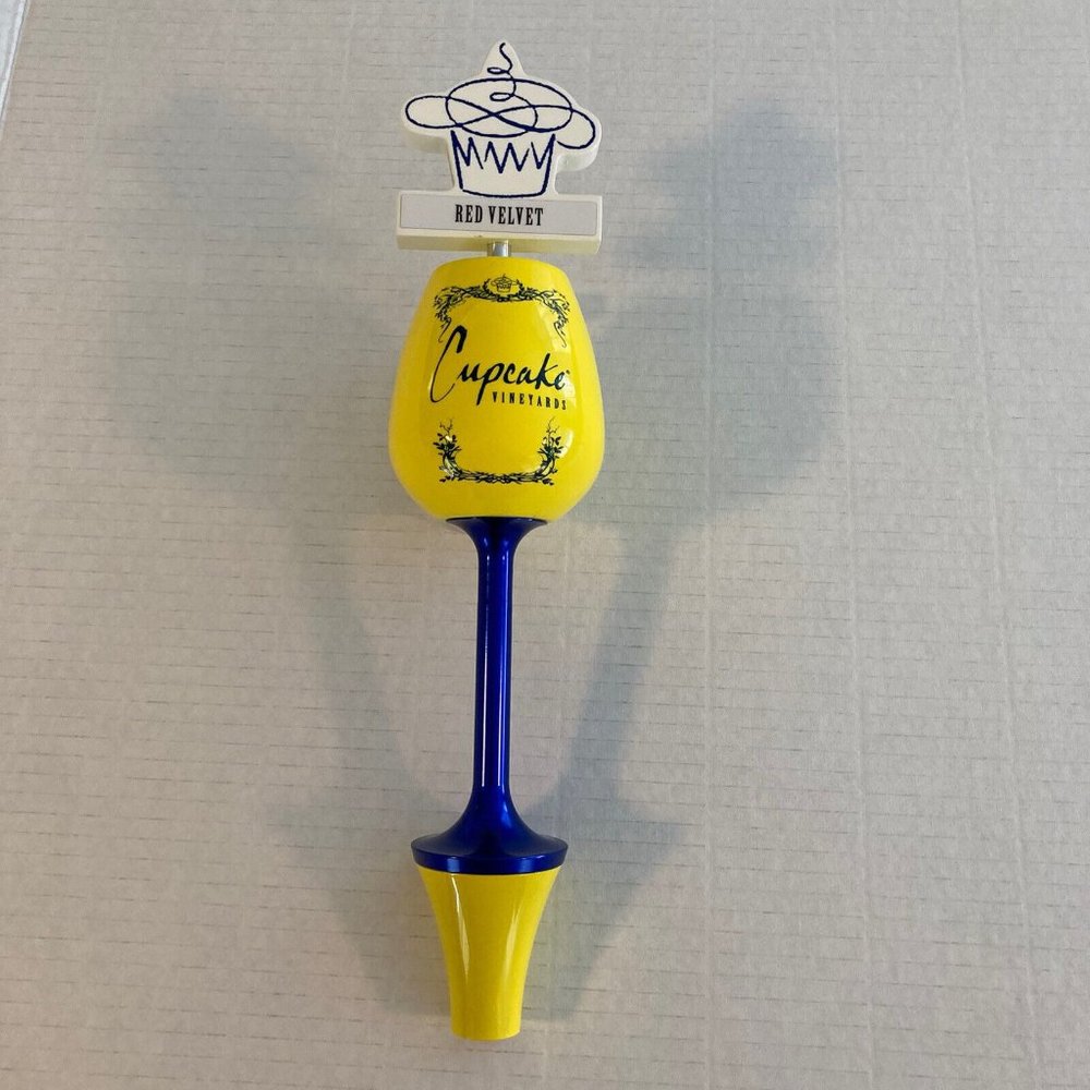 Cupcake Vineyards Wine Glass Tap Handle Yellow Red Velvet Cake Beer Keg She Shed